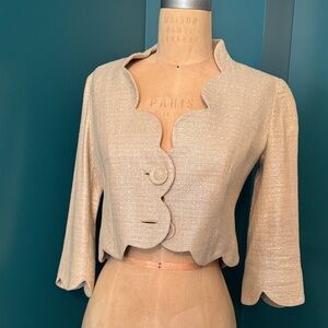 Elegant Cream Gold Scallop Neckline Cropped Jacket